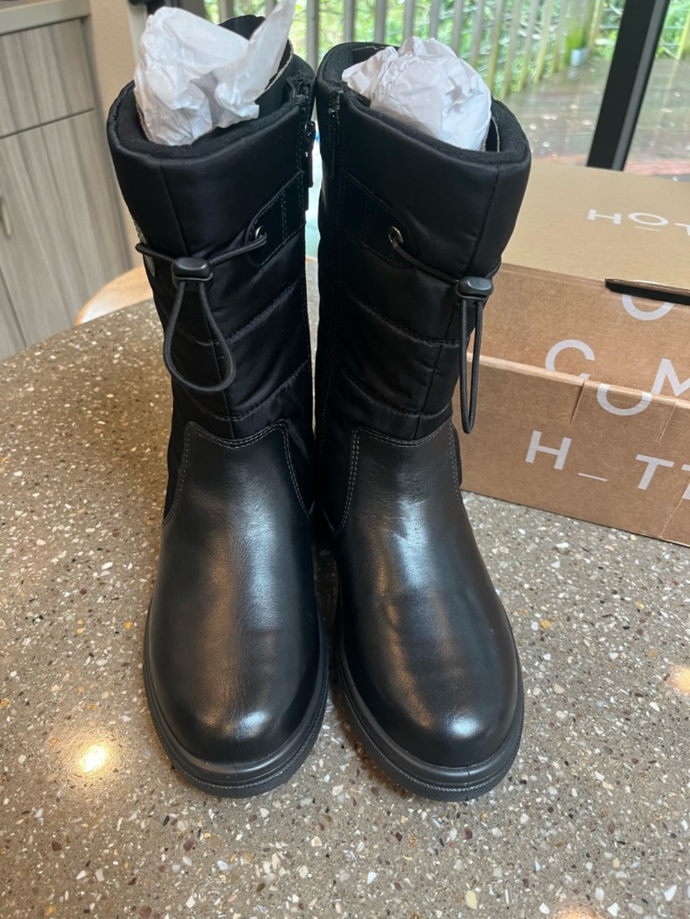 Black Women's leather and nylon Mid-Calf Winter Boots - Hotter brand